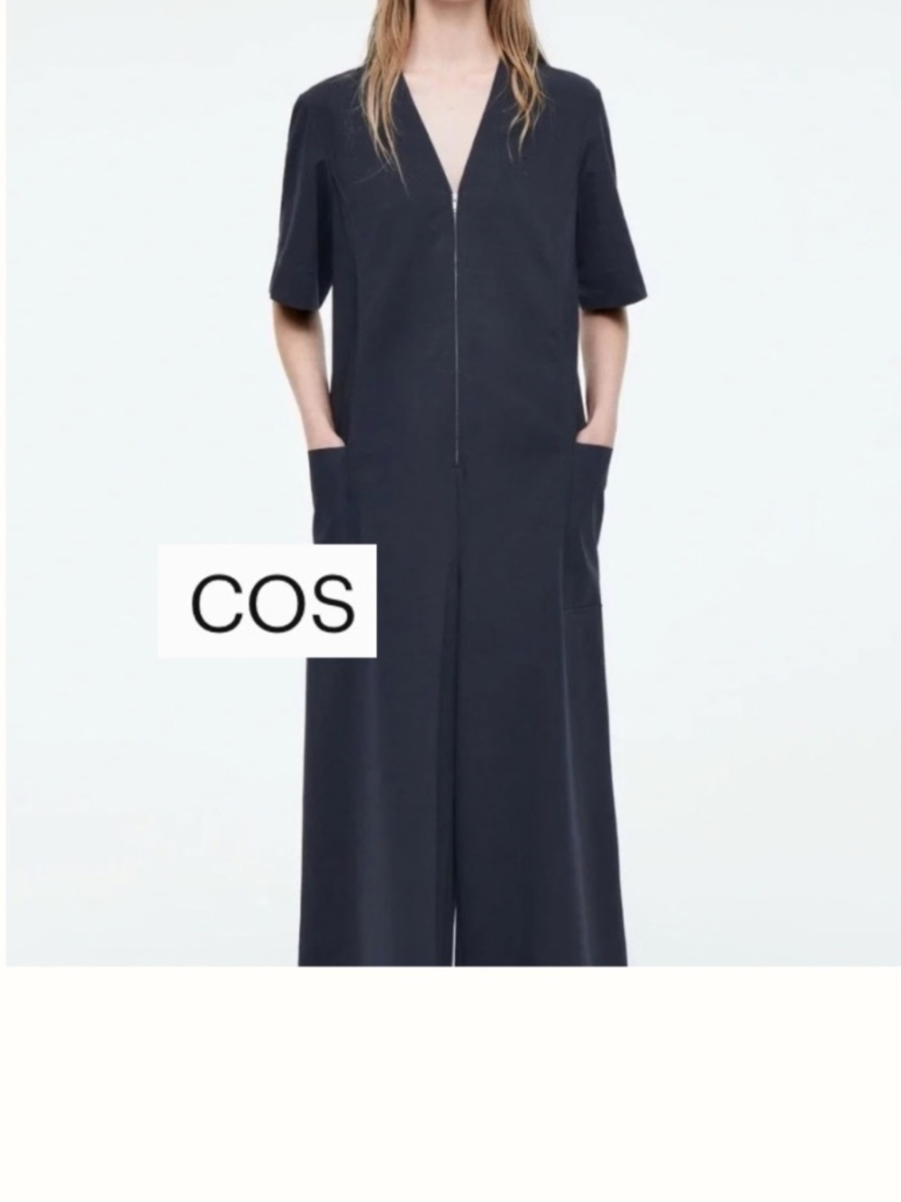 COS Black V neck front zip Romper, L, GP1613